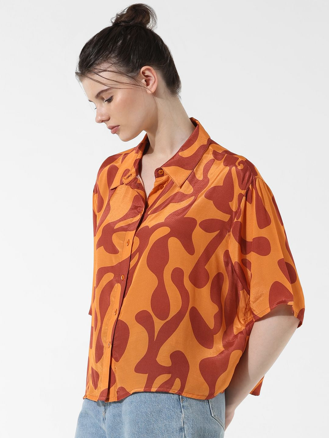 Orange Printed Viscose Shirt