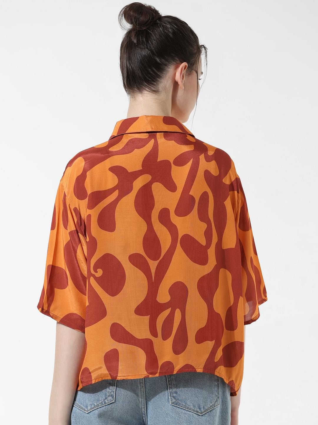 Orange Printed Viscose Shirt