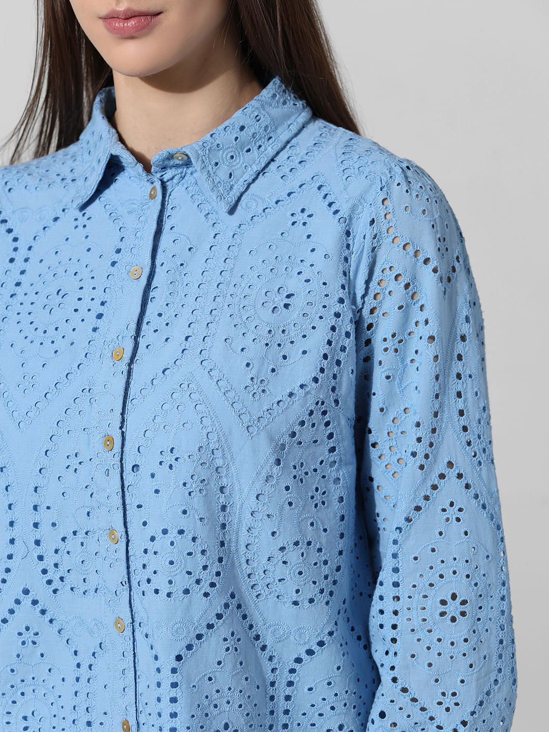 Blue Schiffli Cotton Shirt