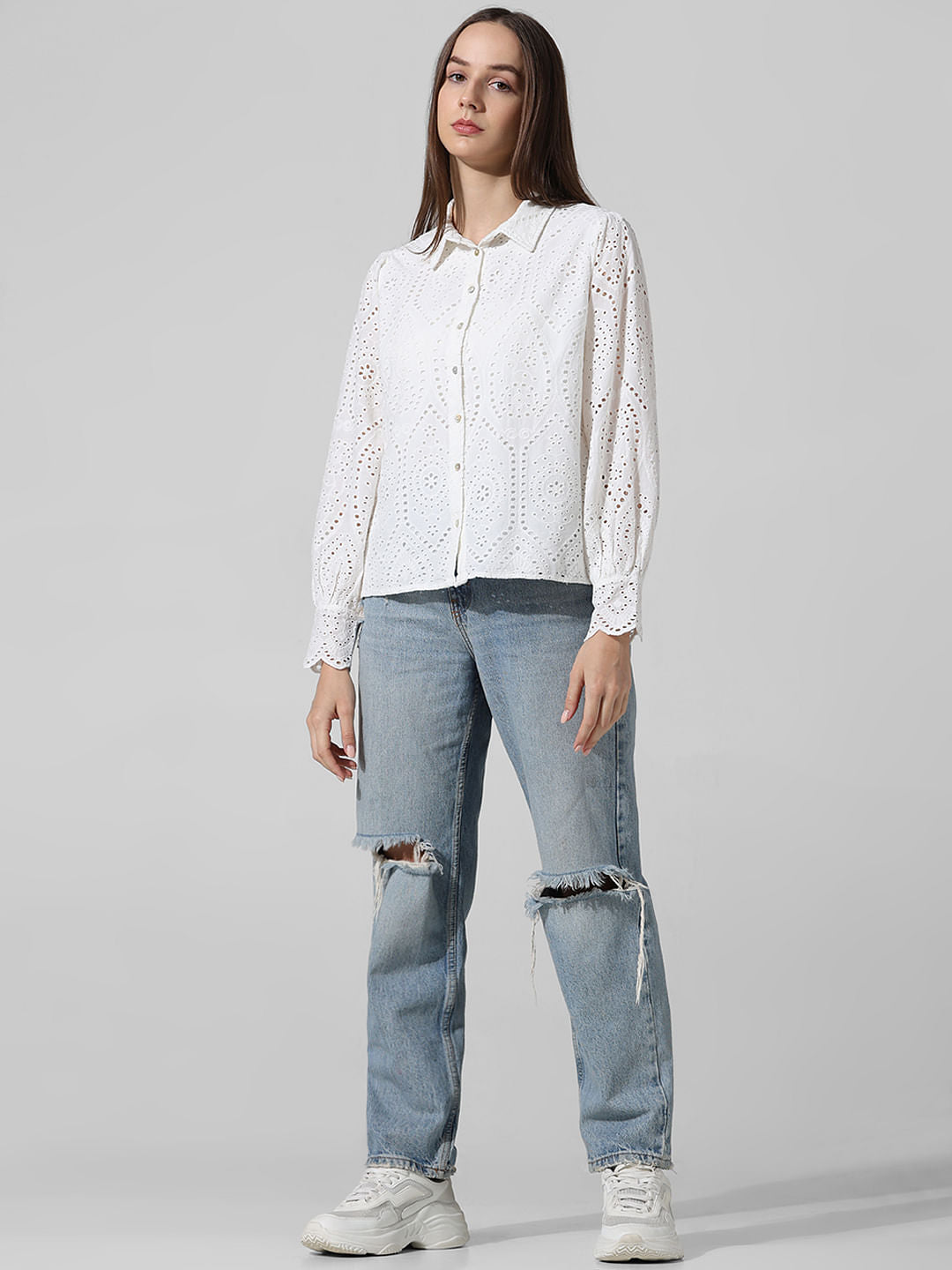 White Schiffli Cotton Shirt