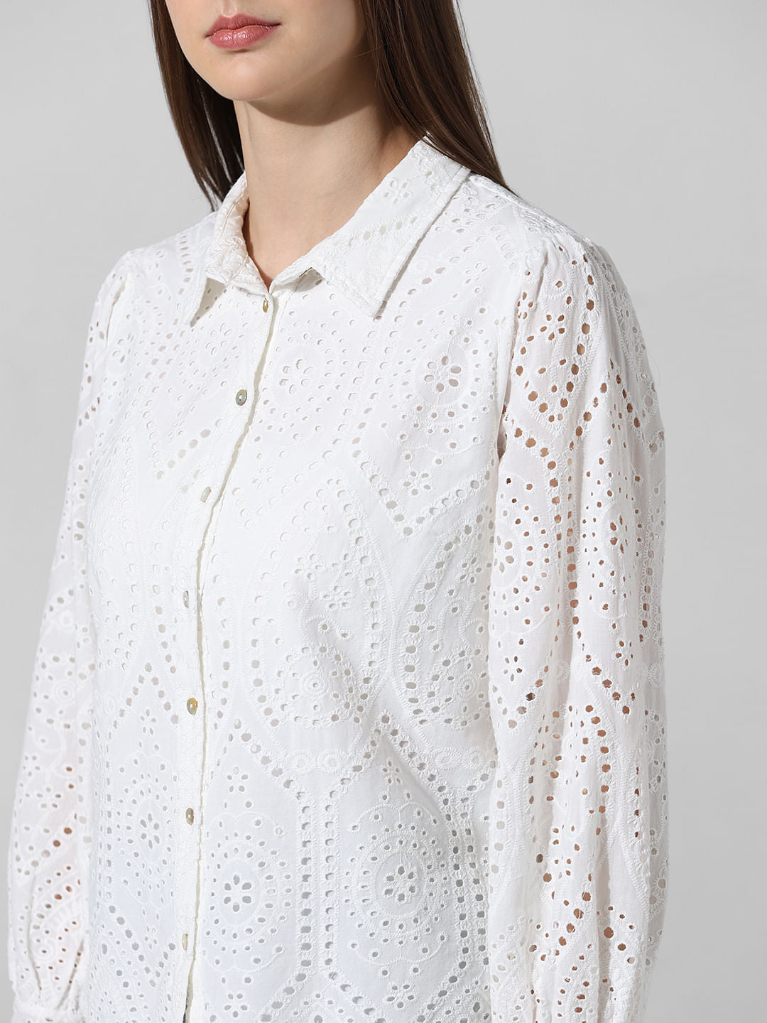 White Schiffli Cotton Shirt