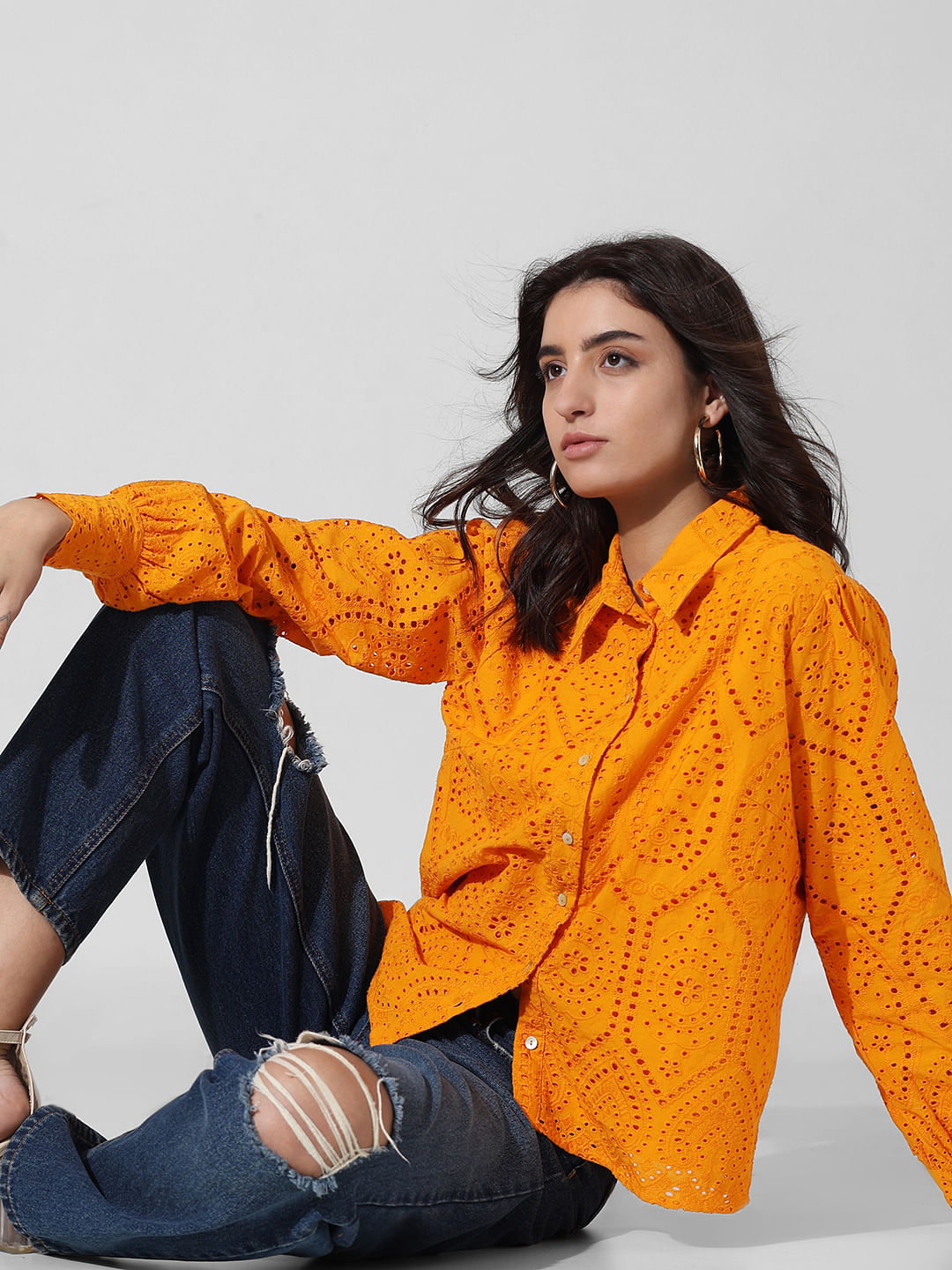 Orange Schiffli Shirt