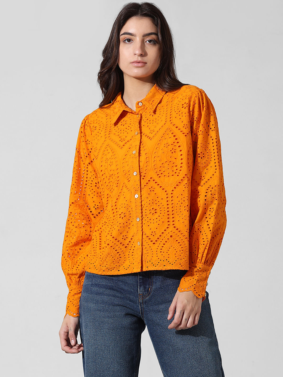 Orange Schiffli Shirt