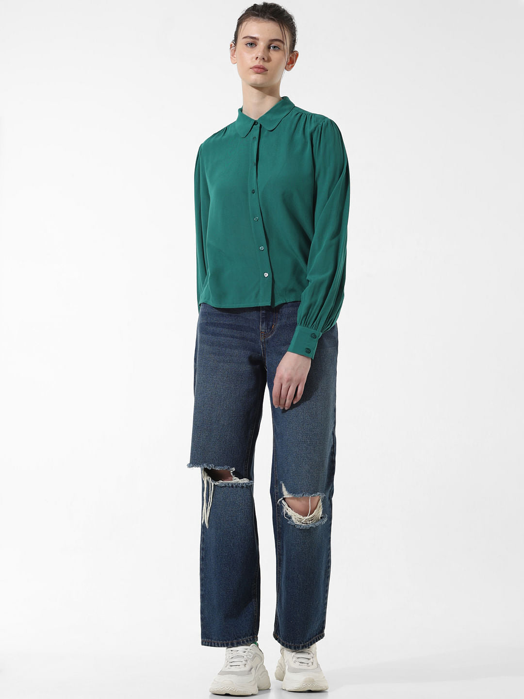 Green Puff Sleeves Shirt