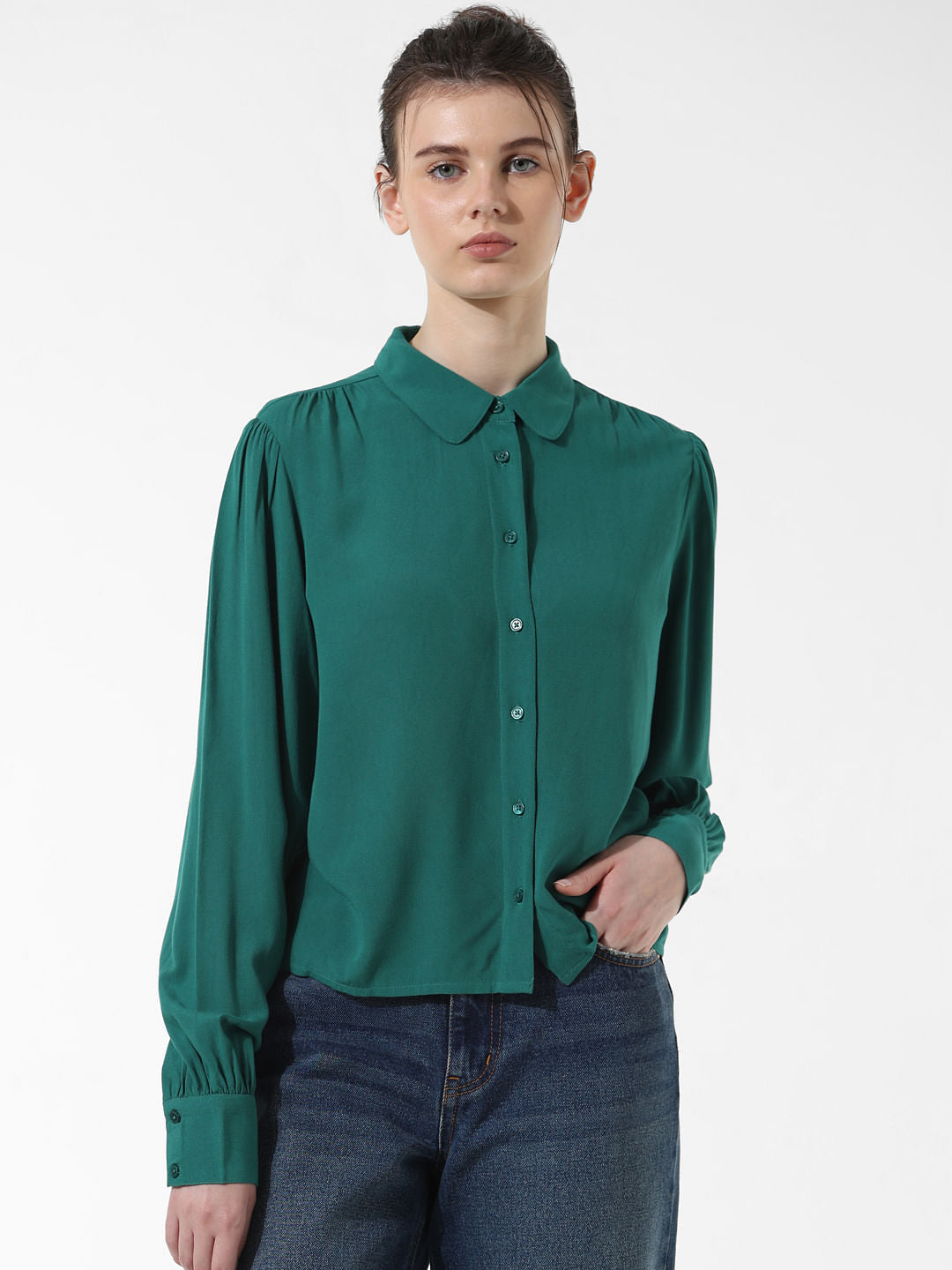 Green Puff Sleeves Shirt