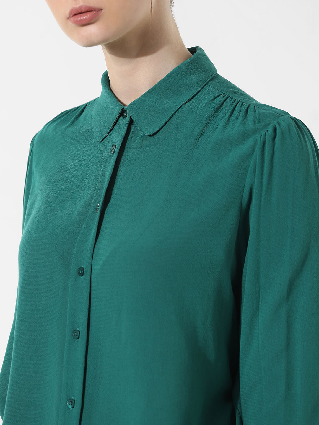 Green Puff Sleeves Shirt