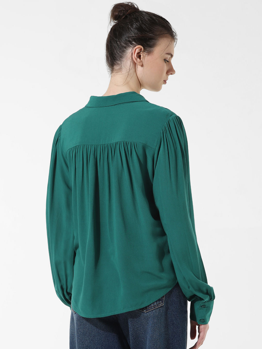 Green Puff Sleeves Shirt