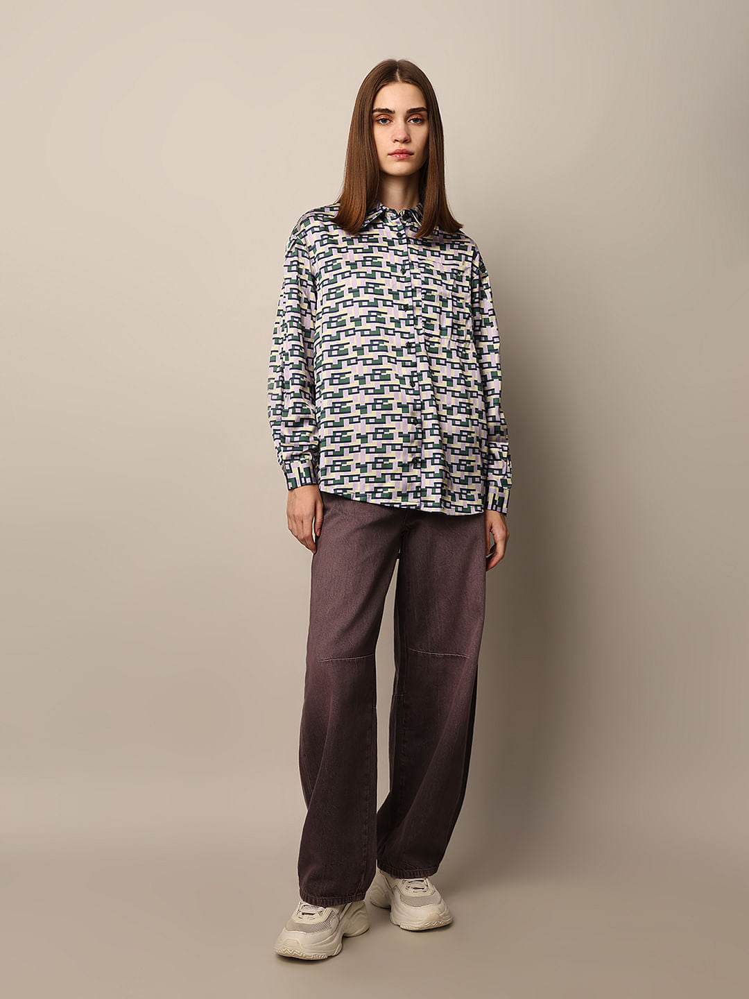 Multi-Colour Printed Satin Shirt