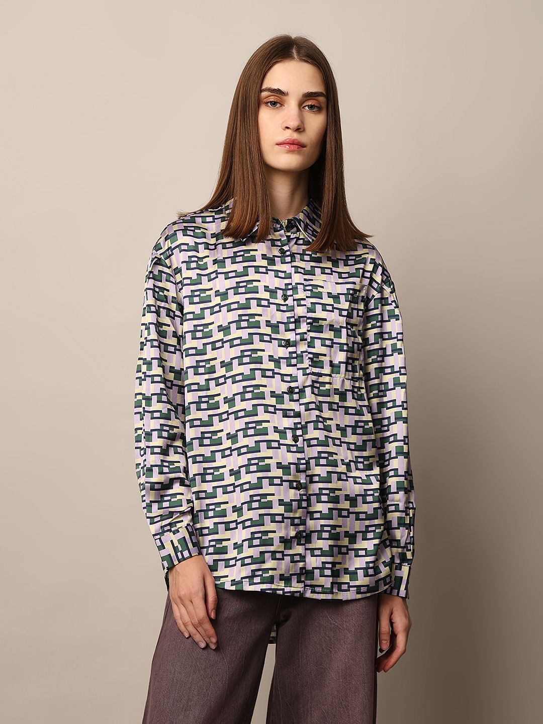 Multi-Colour Printed Satin Shirt