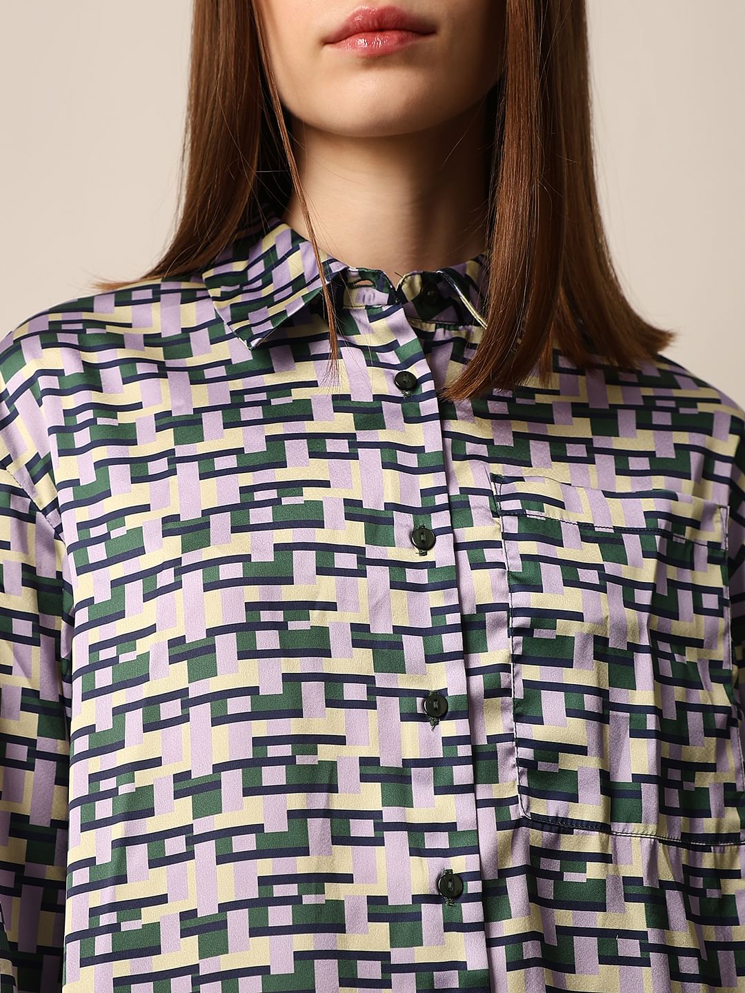 Multi-Colour Printed Satin Shirt