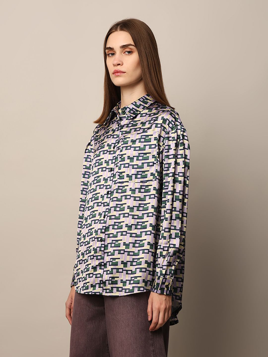 Multi-Colour Printed Satin Shirt