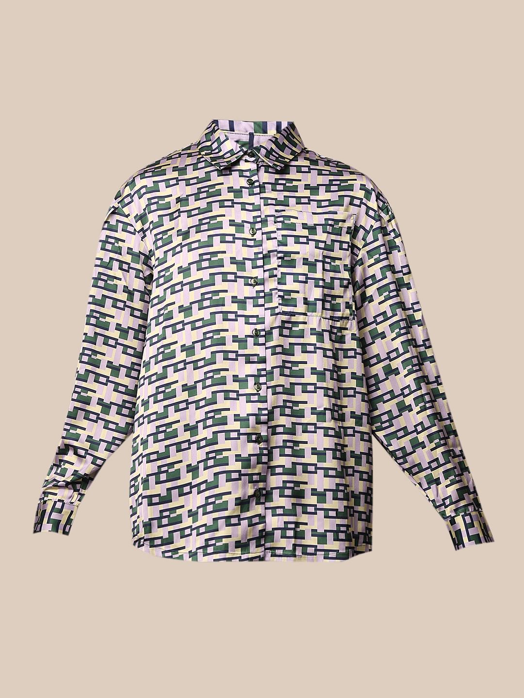 Multi-Colour Printed Satin Shirt