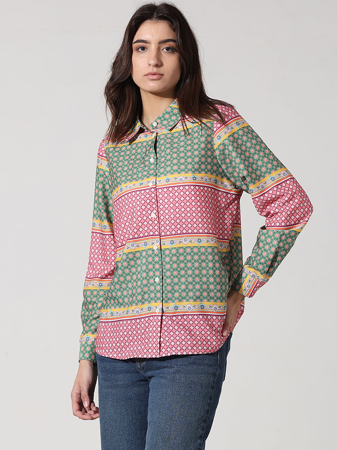 Multi-Colour Printed Satin Shirt