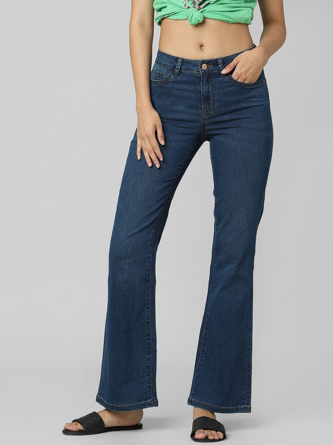 Blue High Rise Flared Jeans