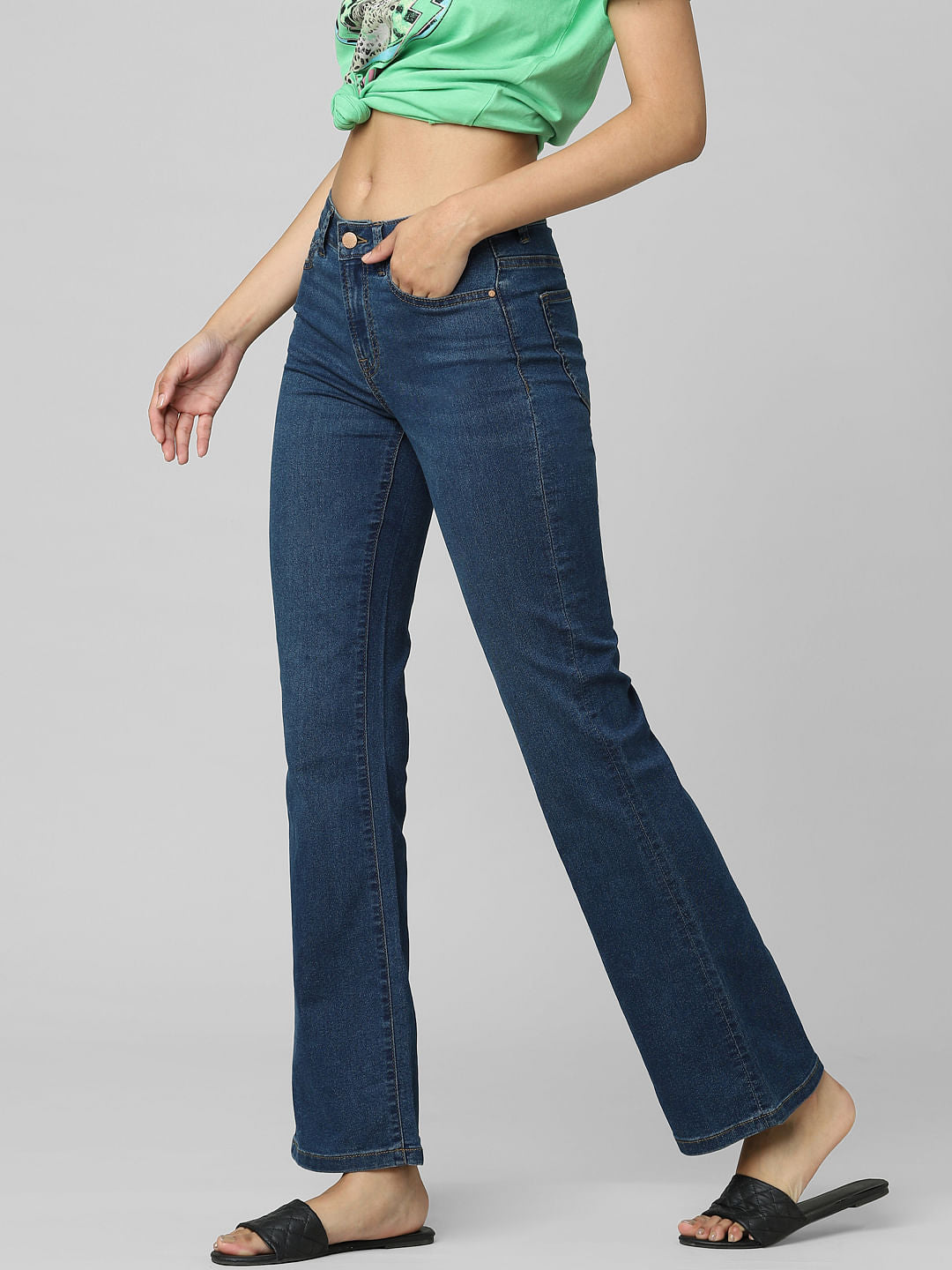 Blue High Rise Flared Jeans