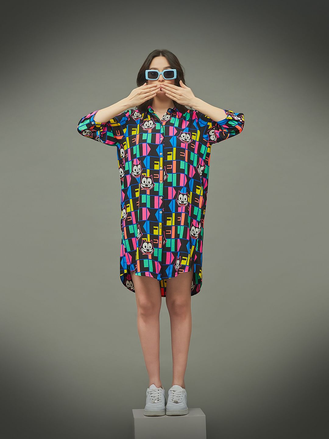 Only X Felix The Cat Black Colourblocked Shirt Dress