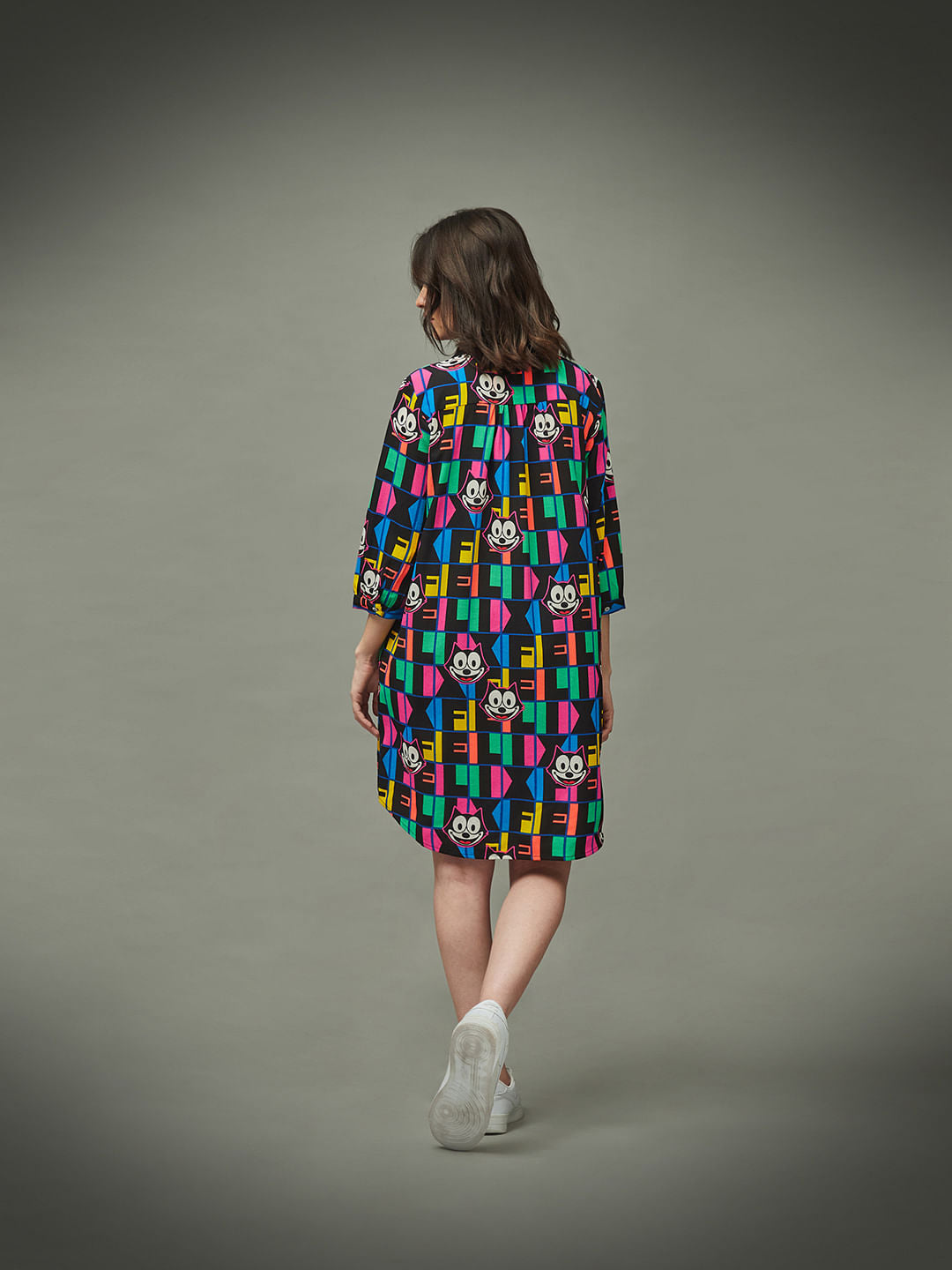 Only X Felix The Cat Black Colourblocked Shirt Dress