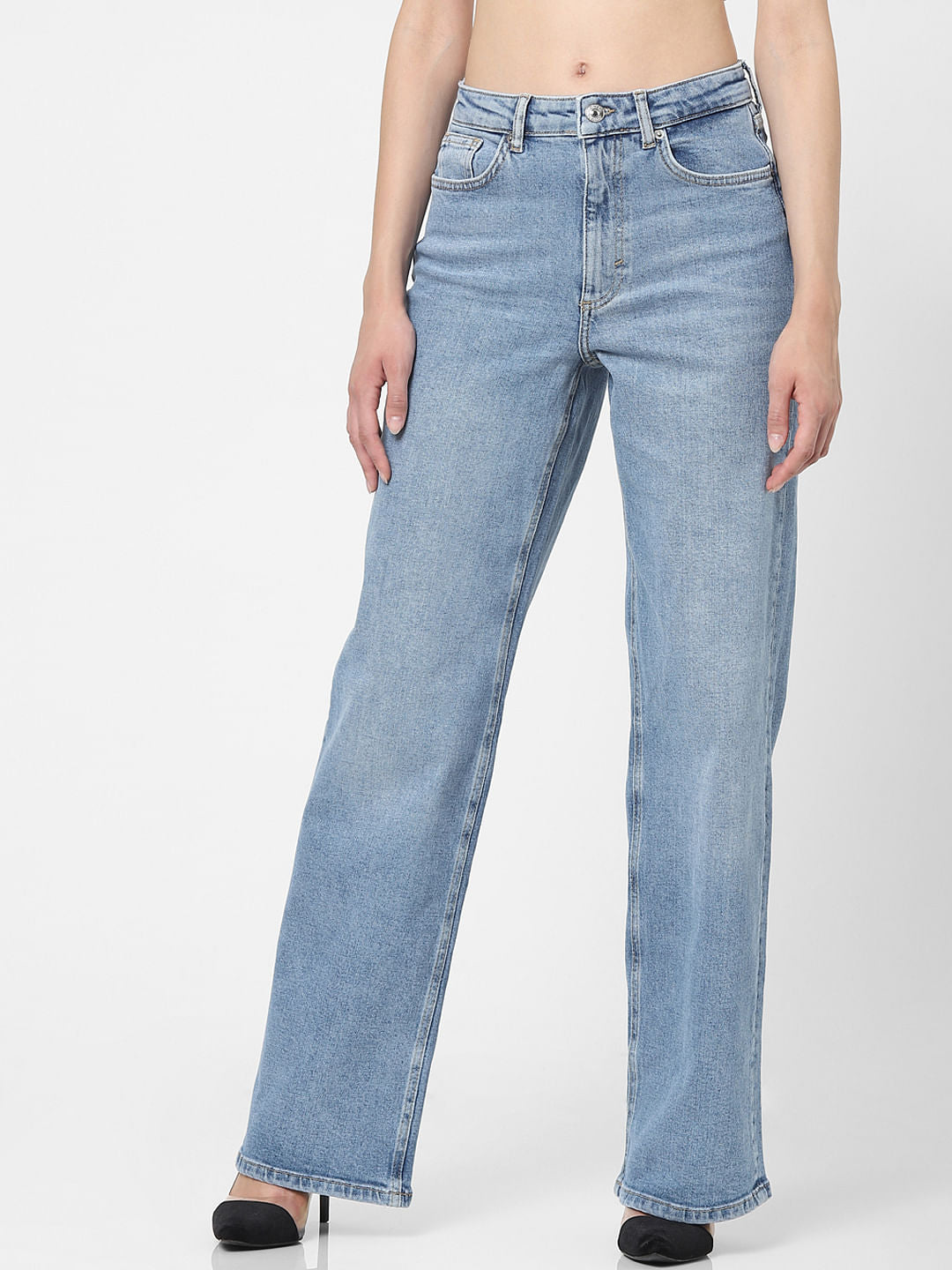 Blue High Rise Straight Jeans