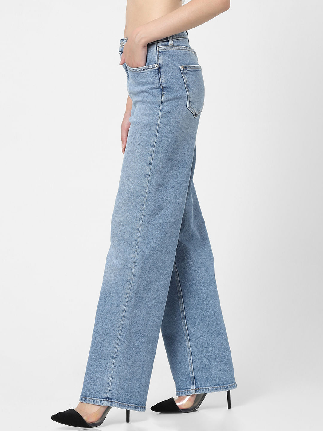 Blue High Rise Straight Jeans
