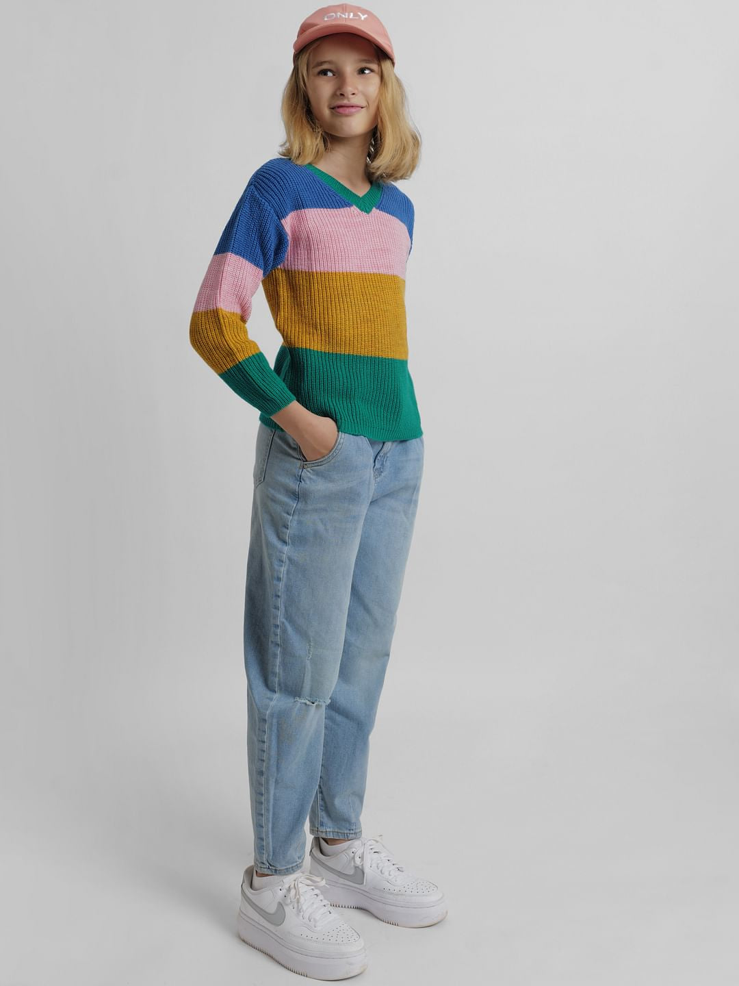 Girls Green Colourblocked Pullover