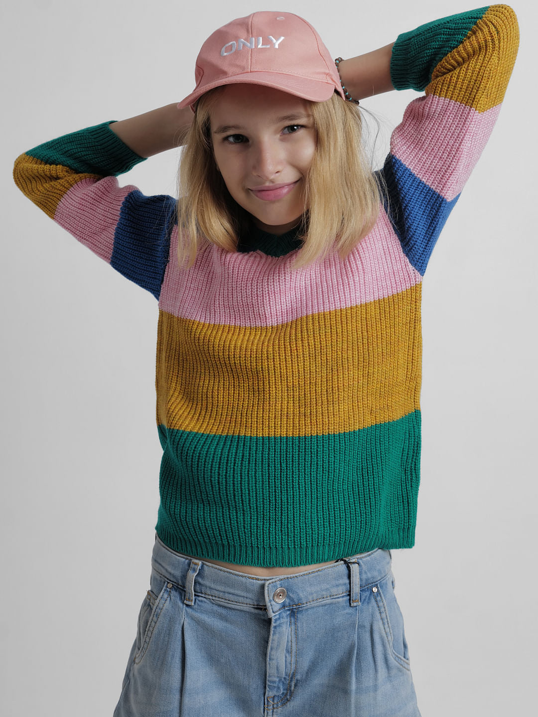 Girls Green Colourblocked Pullover