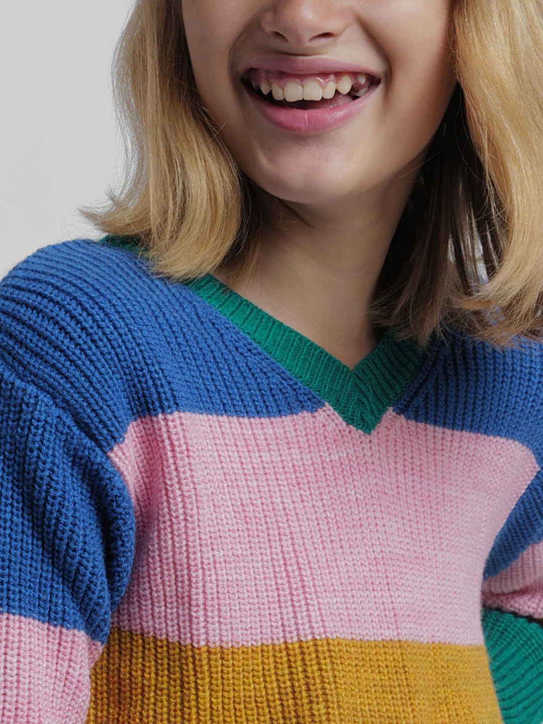 Girls Green Colourblocked Pullover