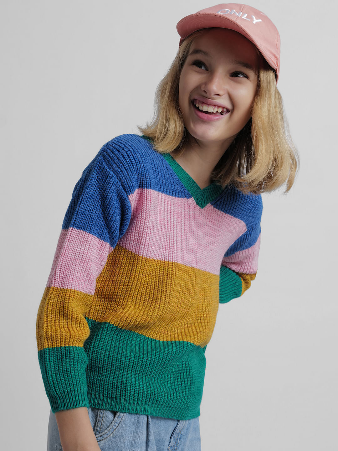 Girls Green Colourblocked Pullover