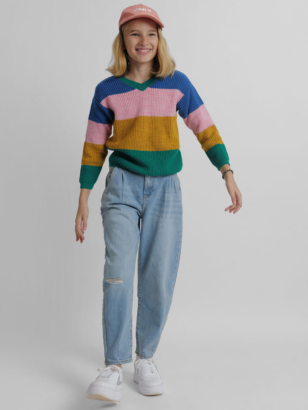 Girls Green Colourblocked Pullover