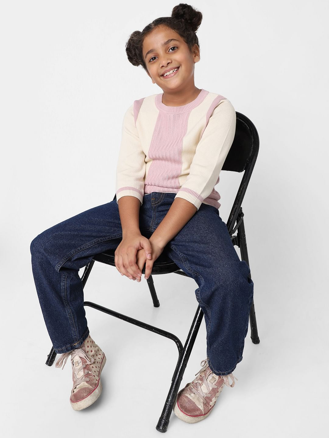 Girls Beige Colourblocked Pullover