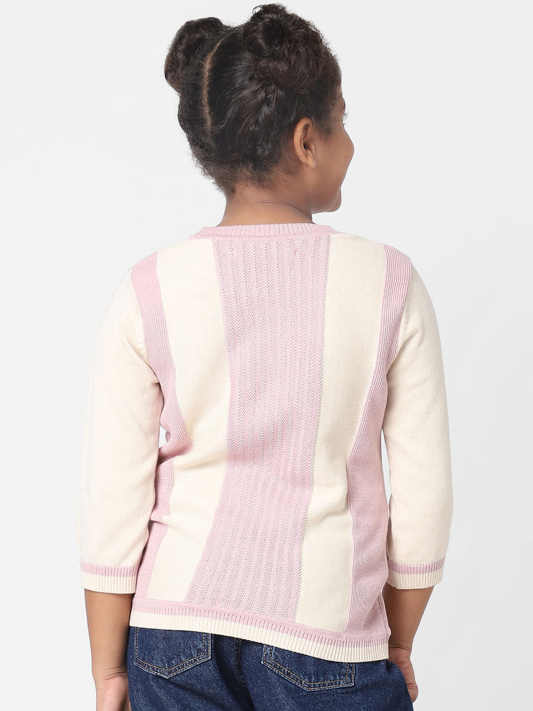 Girls Beige Colourblocked Pullover