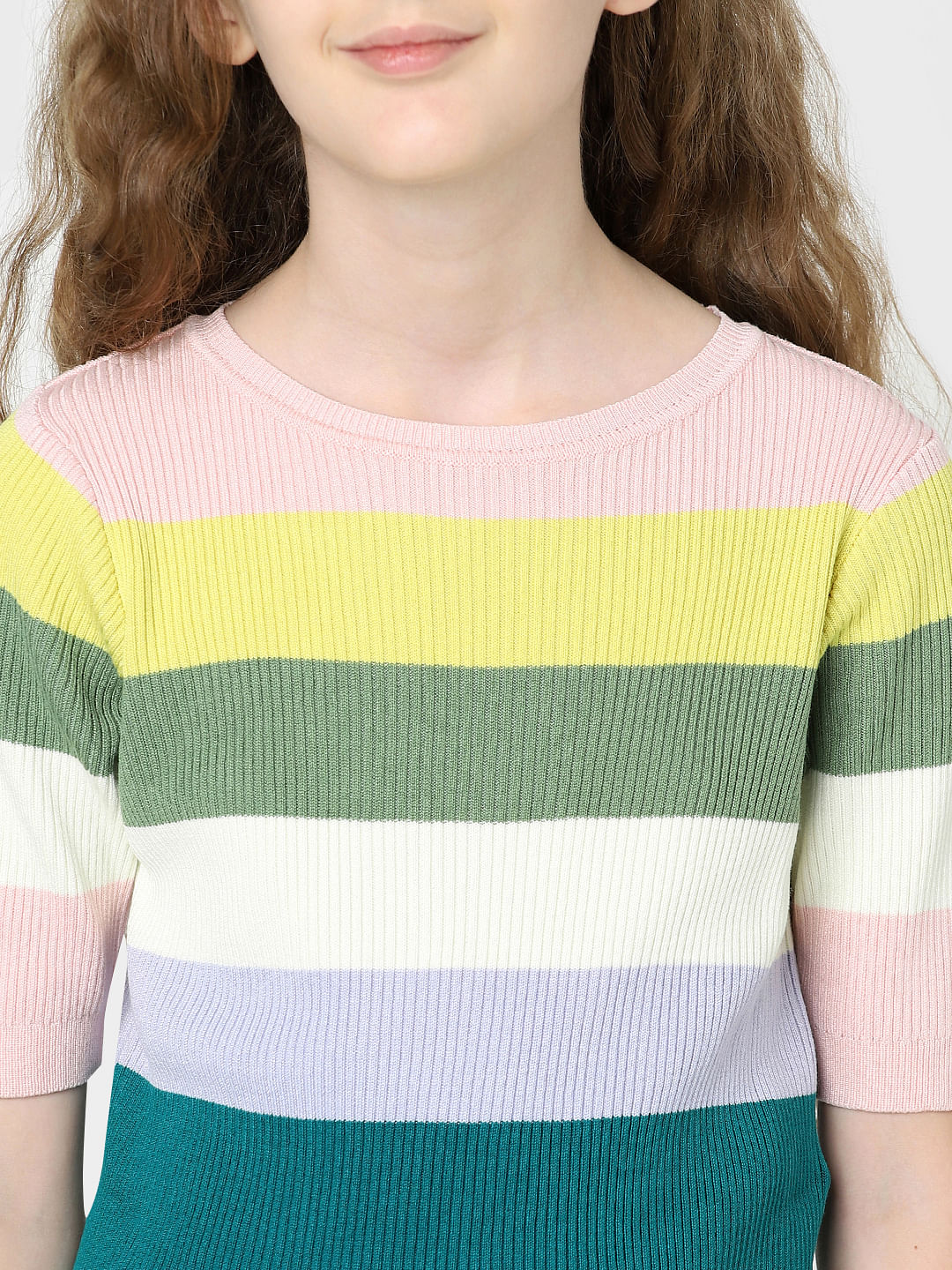 White Striped Flat Knit Top
