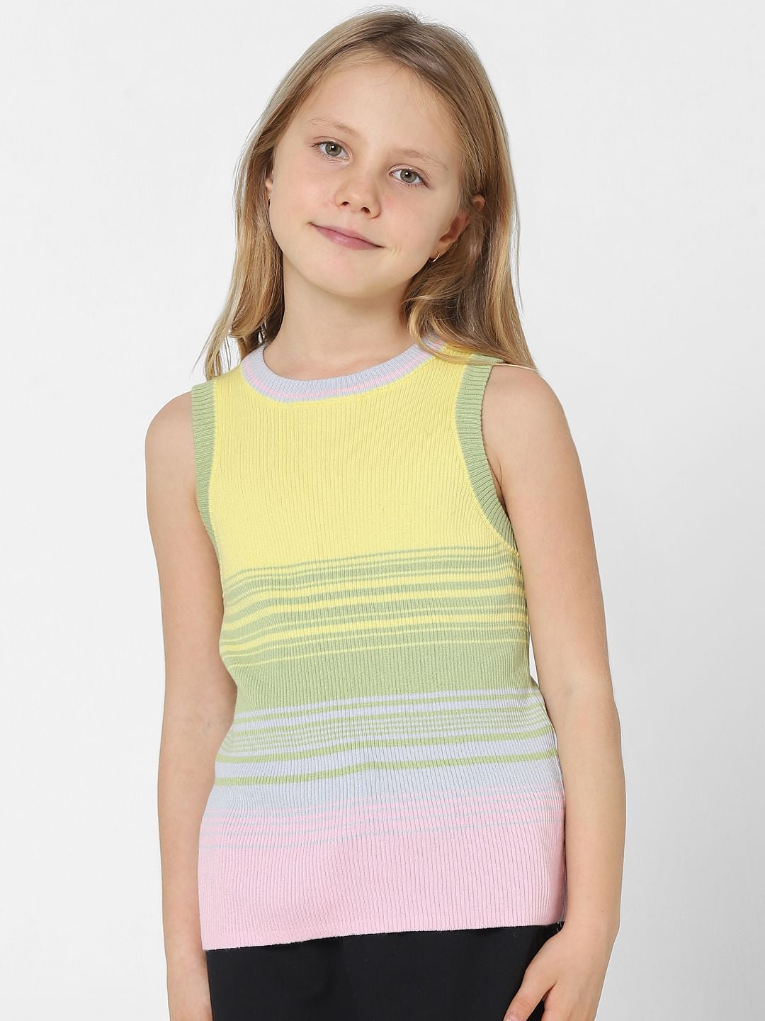 Yellow Colourblocked Knit Vest