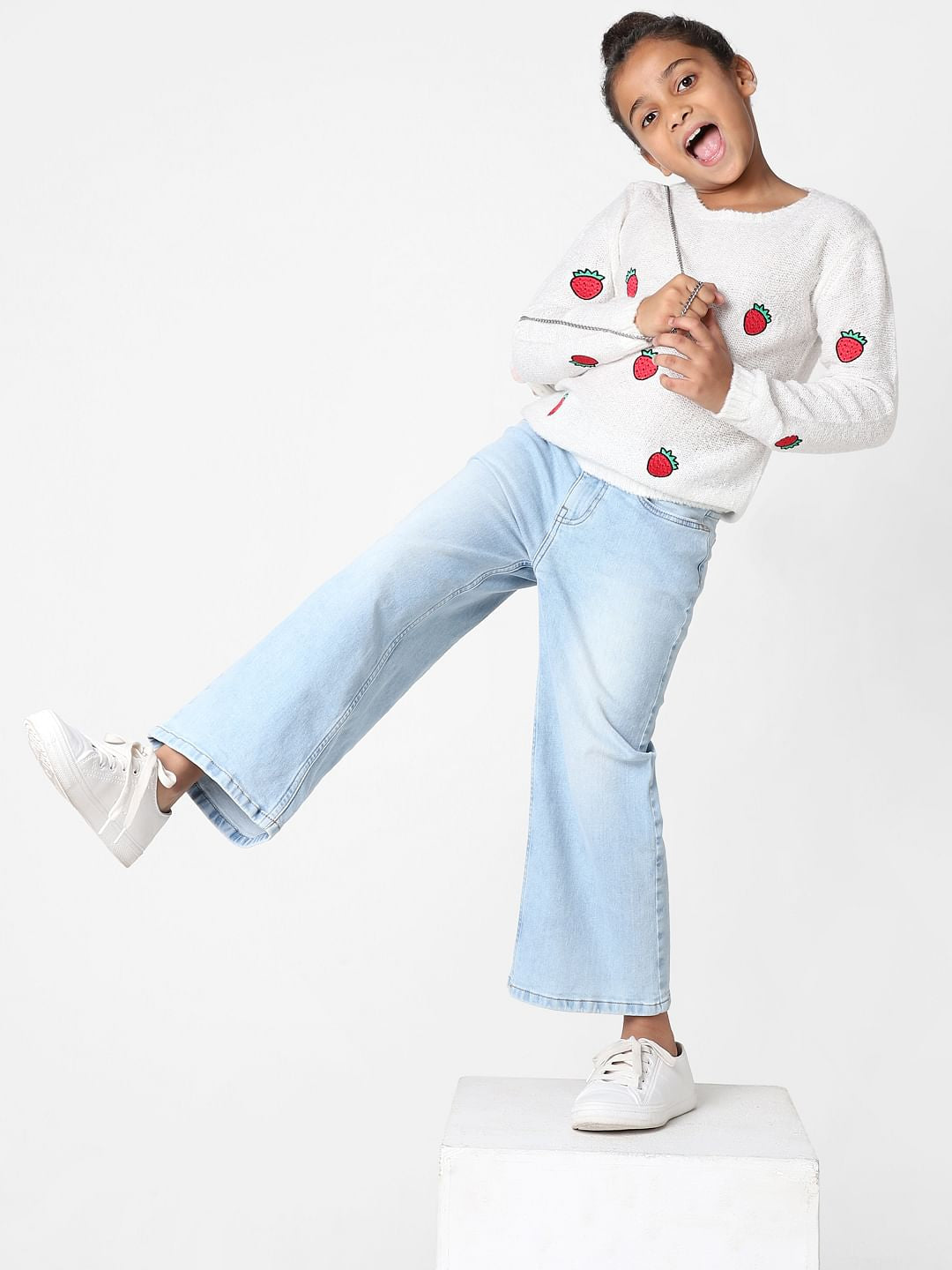 Girls Strawberry Embroidered Pullover