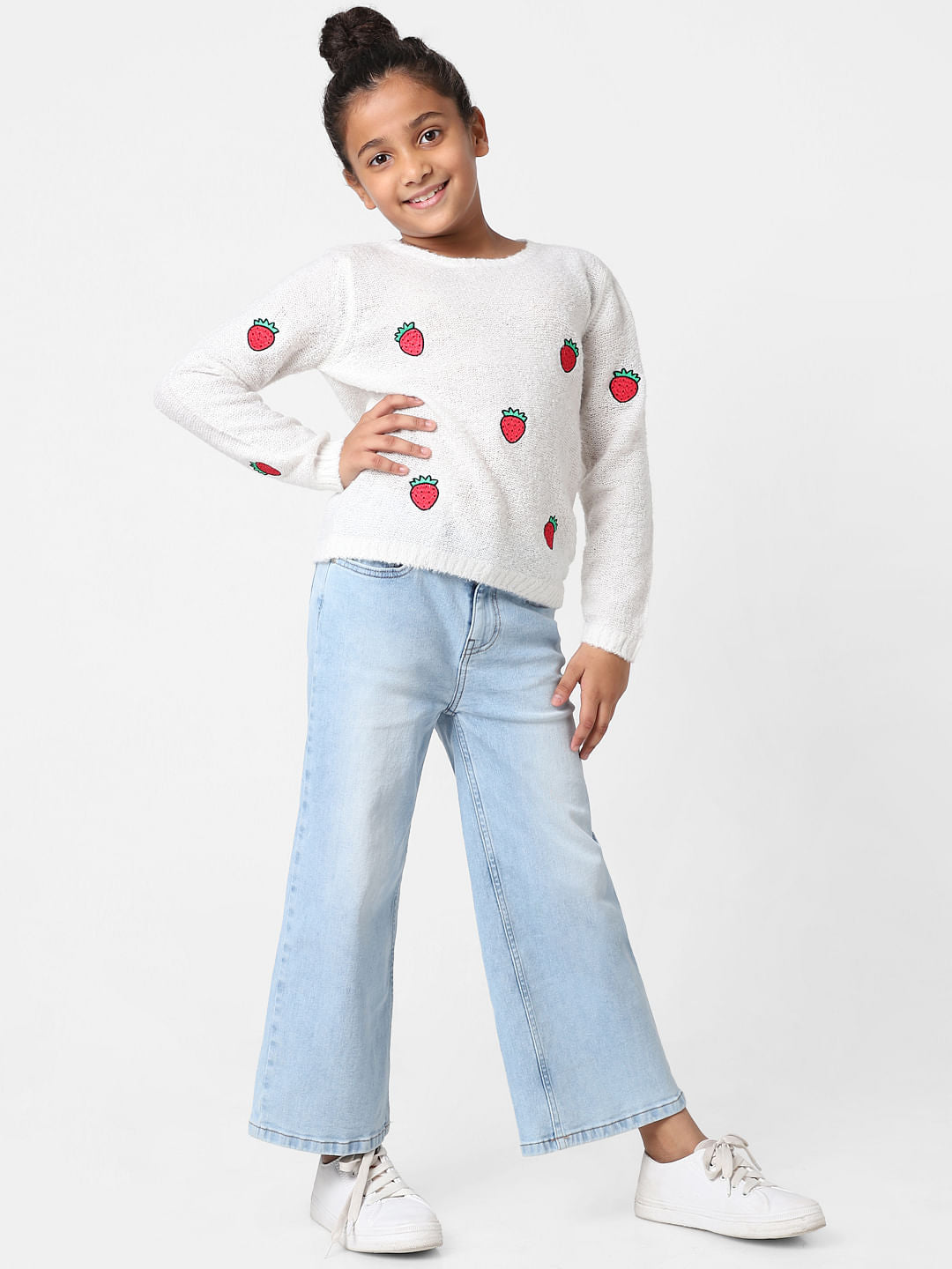 Girls Strawberry Embroidered Pullover