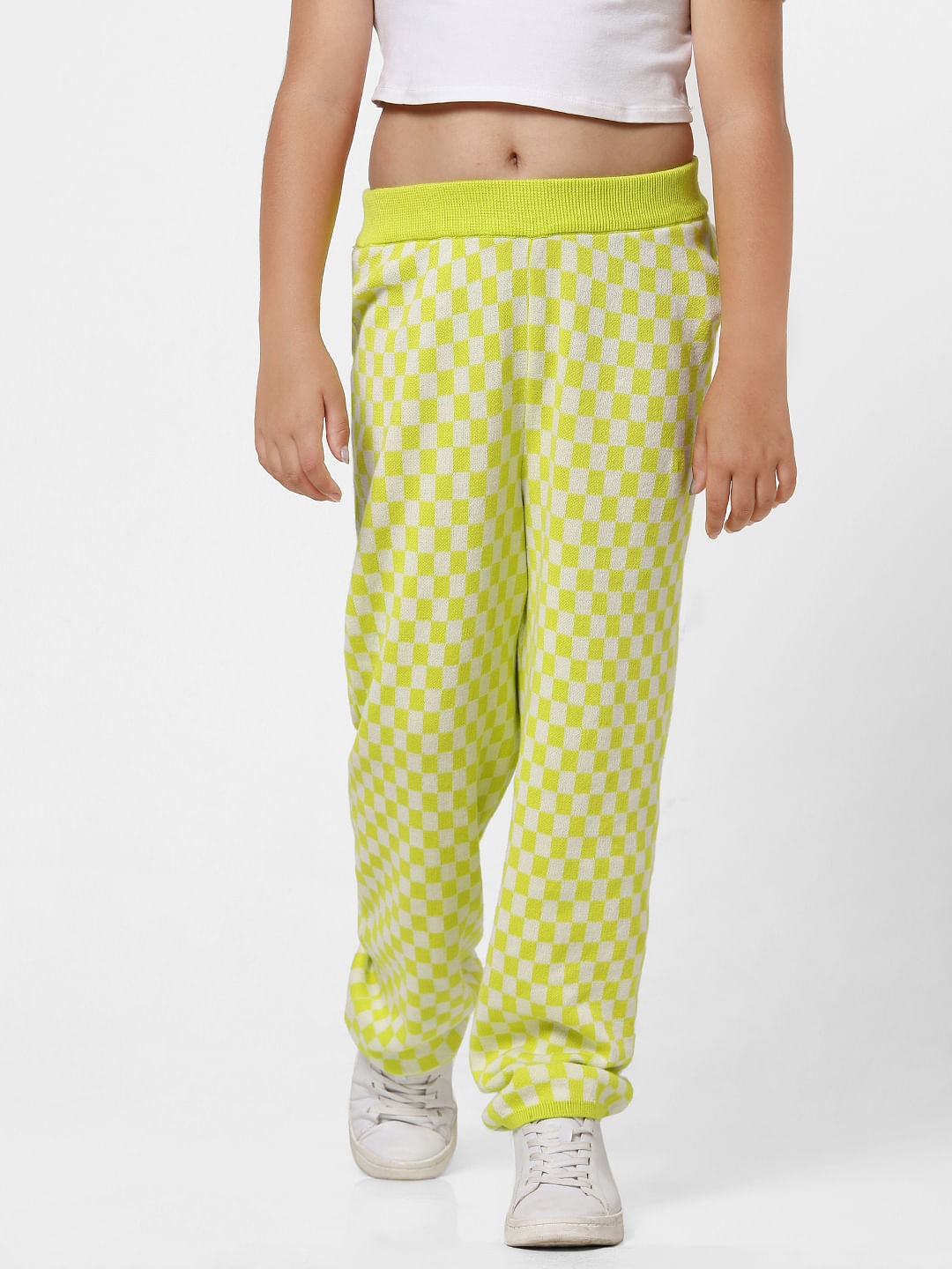 Green Mid Rise Check Pants