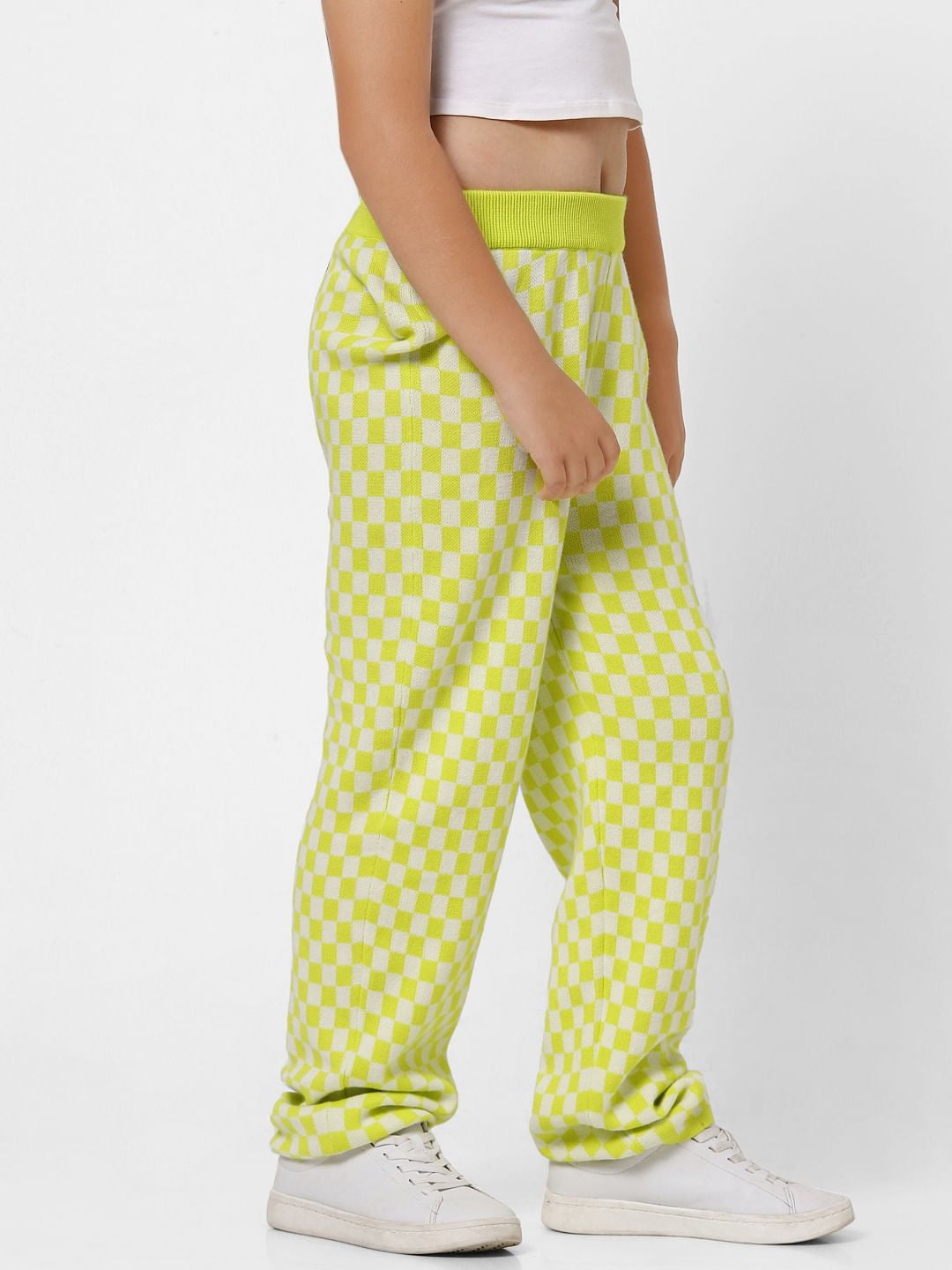 Green Mid Rise Check Pants