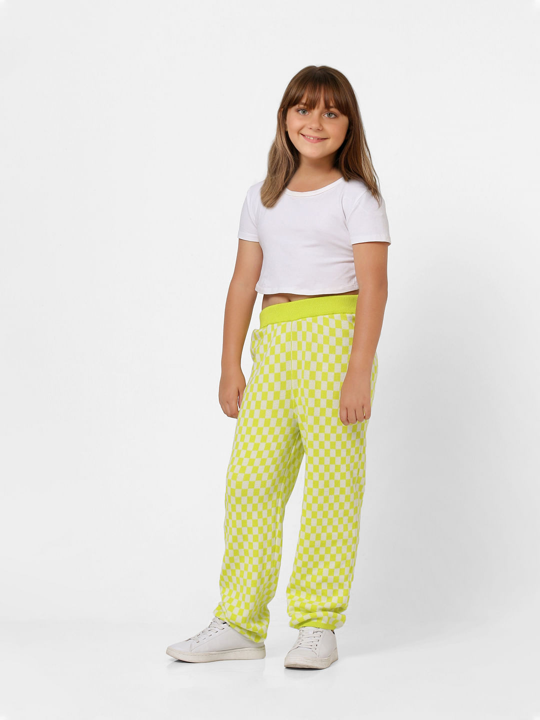 Green Mid Rise Check Pants