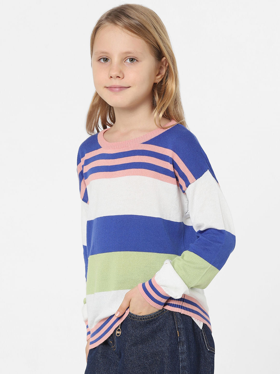 White Colourblocked Pullover