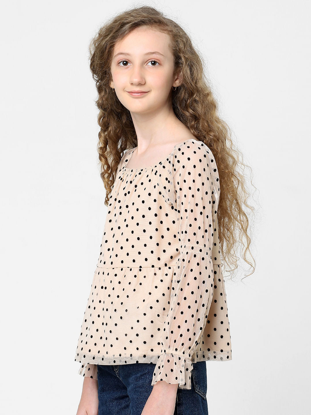 Beige Polka Dot Peplum Top