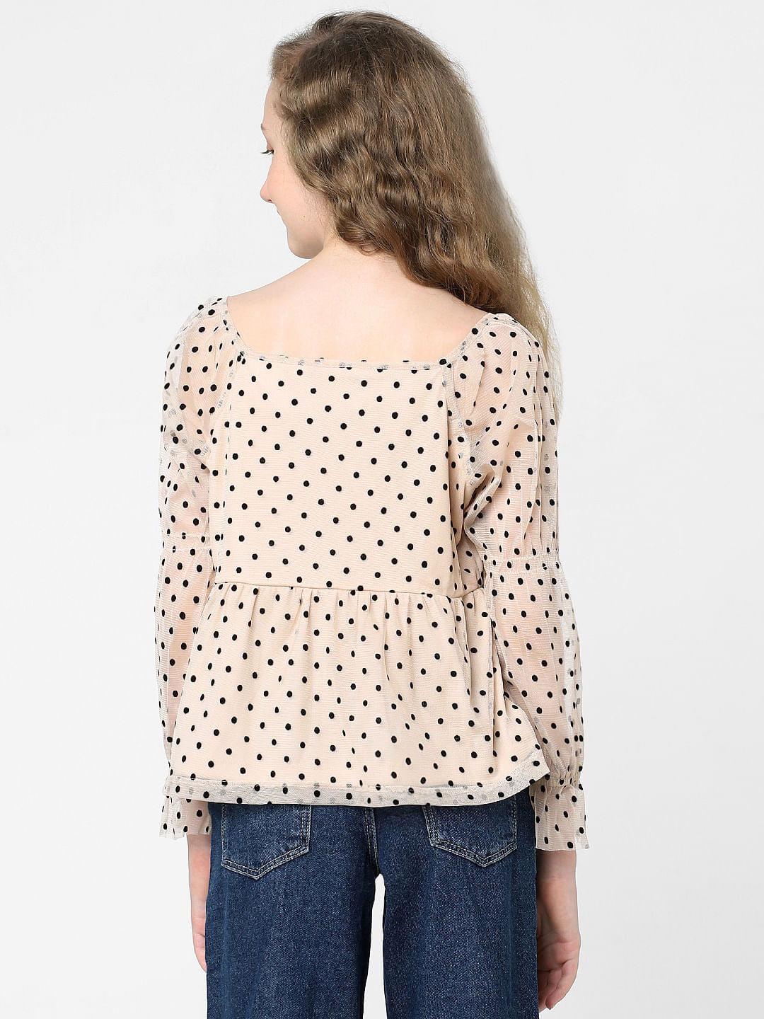 Beige Polka Dot Peplum Top