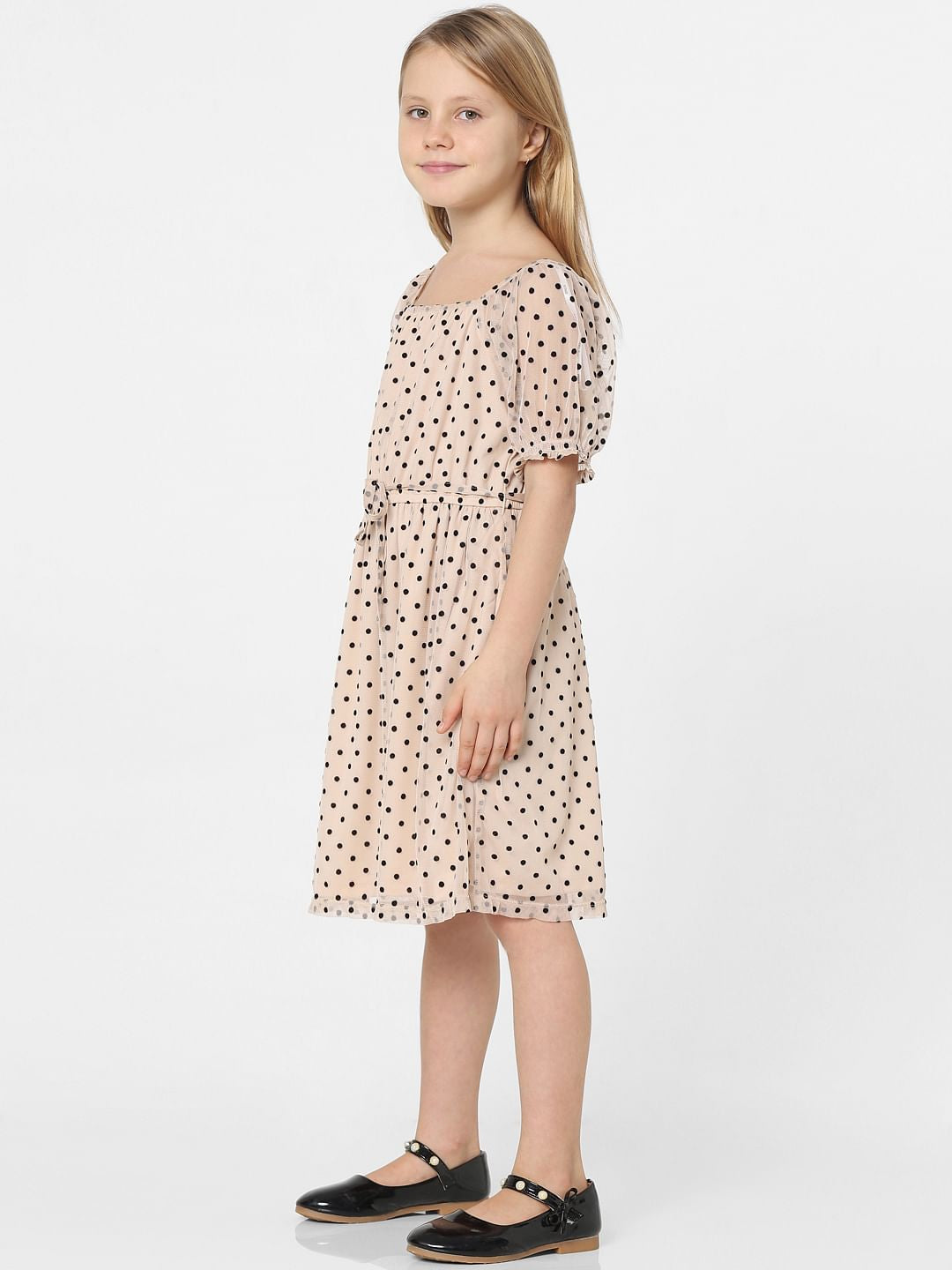 Beige Polka Dot Print Dress