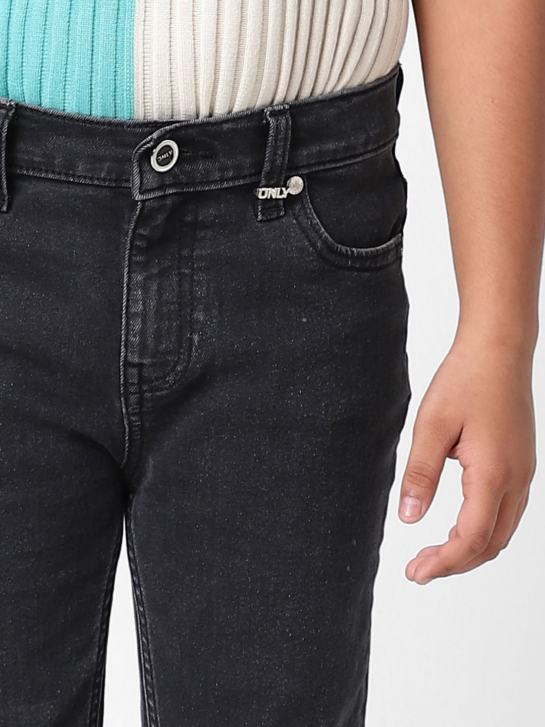 Girls Black Mid Rise Flared Jeans