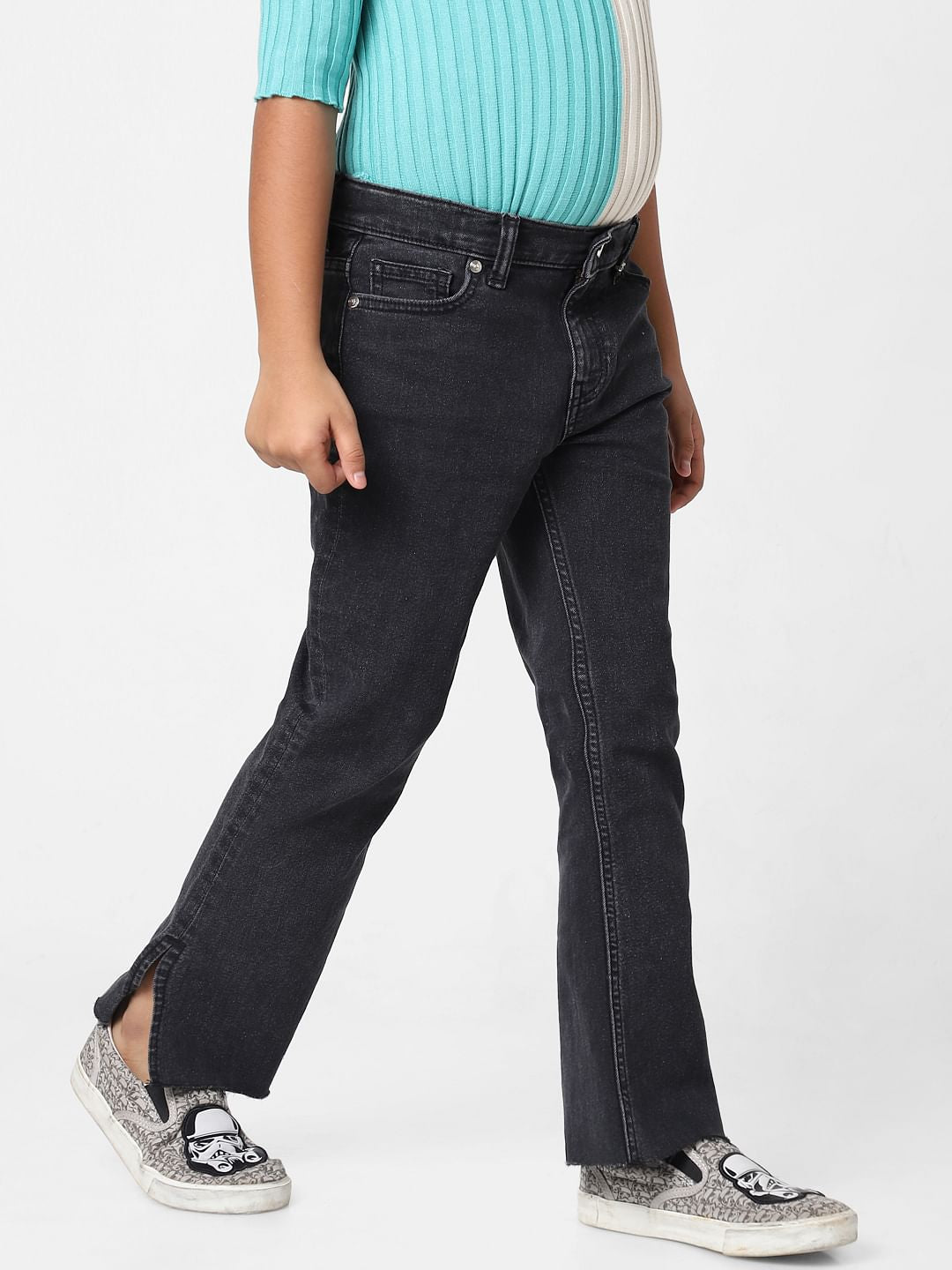 Girls Black Mid Rise Flared Jeans
