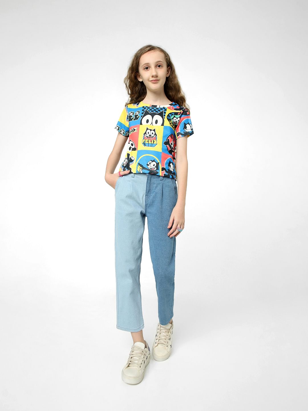 Blue High Rise Two-Toned Mom Fit Jeans