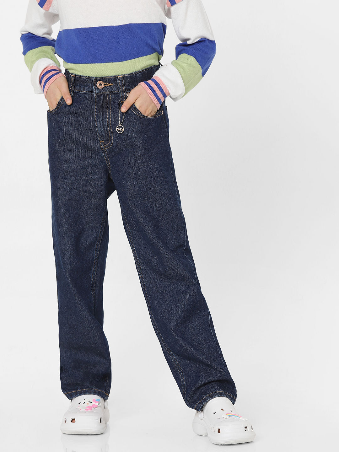 Dark Blue High Rise Wide Leg Jeans