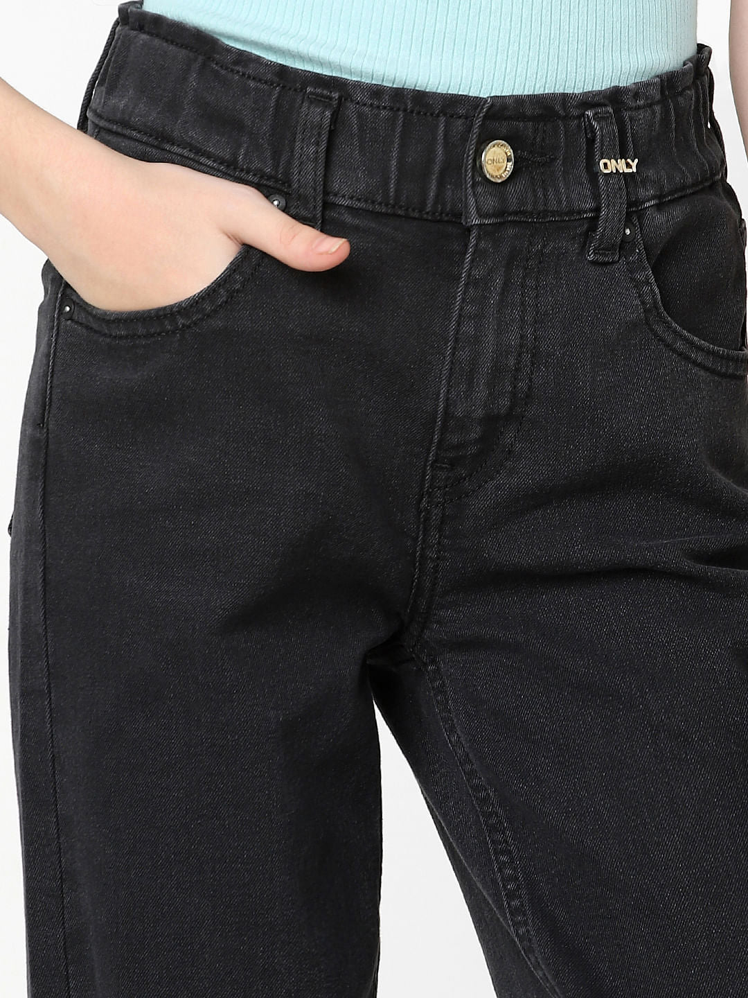 Black High Rise Paperbag Waist Jeans