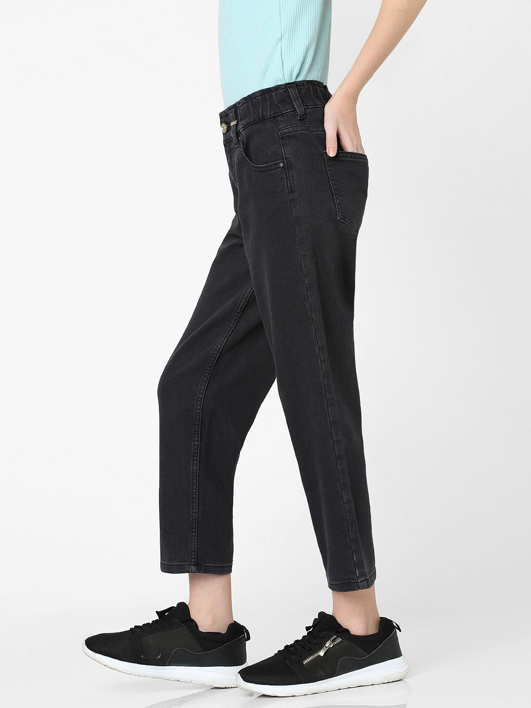Black High Rise Paperbag Waist Jeans