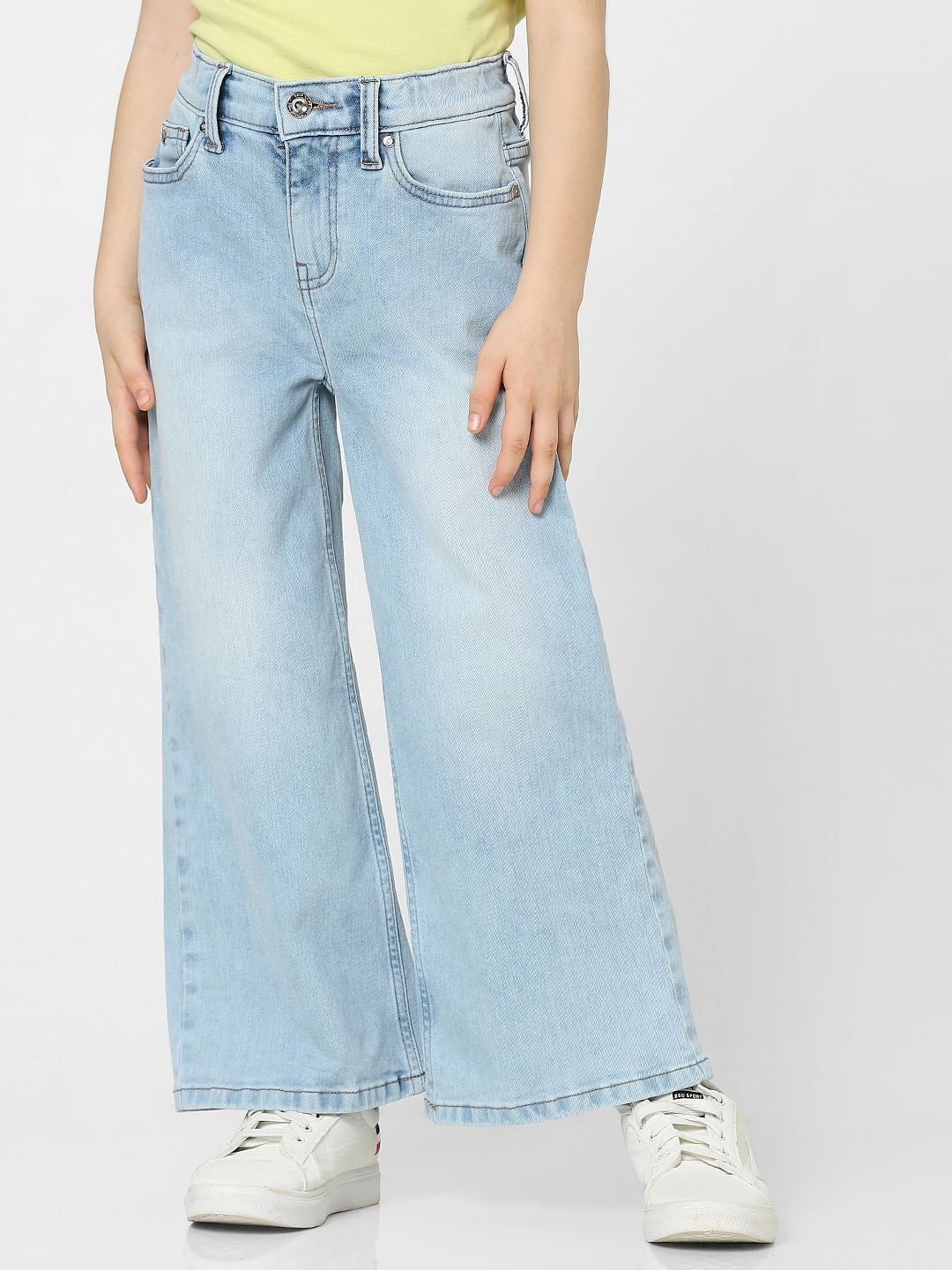 Girls Blue High Rise Wide Leg Jeans