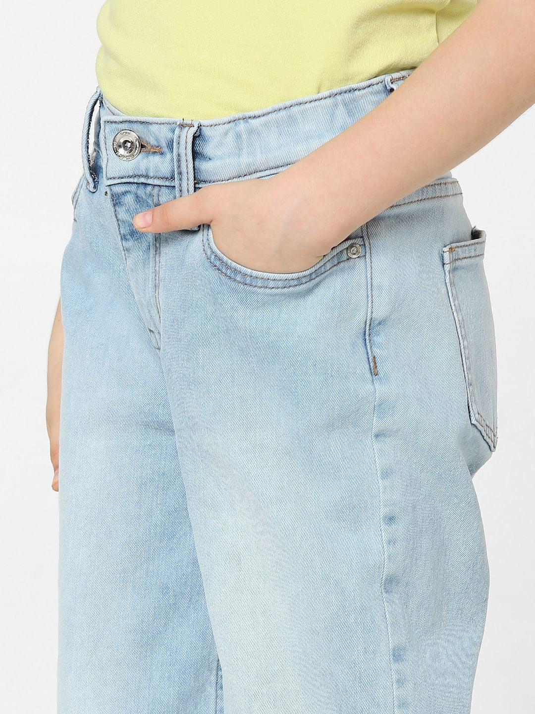 Girls Blue High Rise Wide Leg Jeans