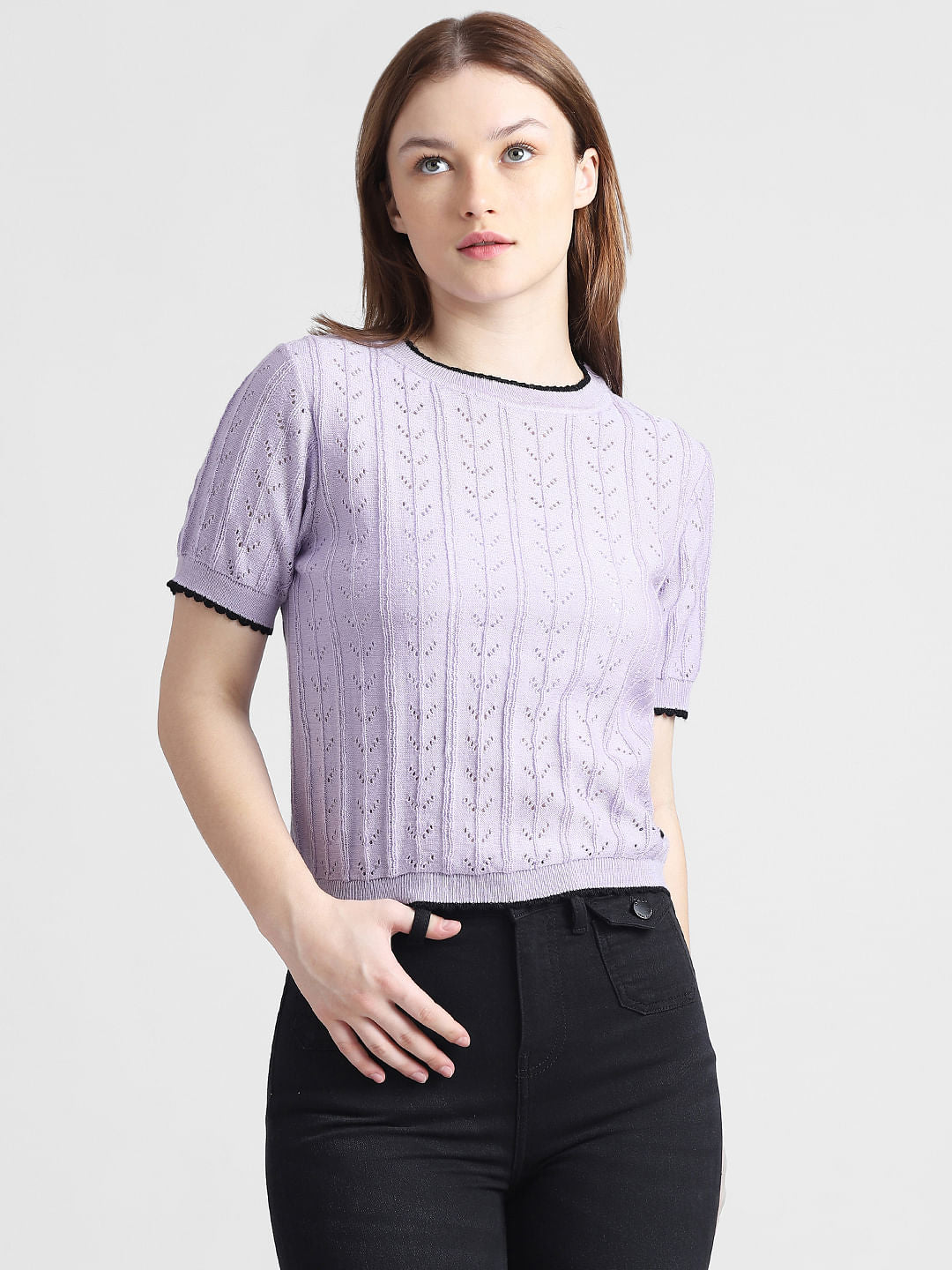 Lavender Pointelle Knit T-Shirt